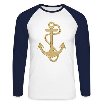 Ancre Voilier Capitaine Yacht Bateau - T-shirt baseball manches longues Homme - blanc/marine - Devant - Nik (191cm)