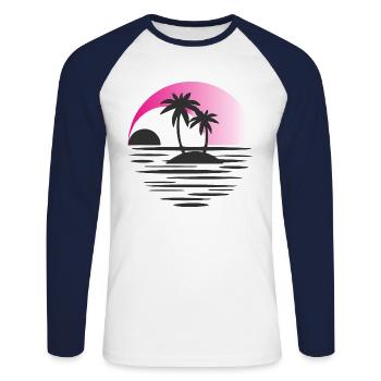 Island with palm trees black pink - Unisex Long Sleeve Baseball T-Shirt - white/navy - Front - Nik (191cm)