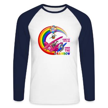 Fliegen Sie mit uns über den Regenbogen - LGBT - Unisex Baseballshirt langarm - Weiß/Navy - Vorne - Nik (191cm)