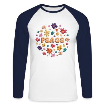 Peace & groovy flowers - T-shirt baseball manches longues Homme - blanc/marine - Devant - Nik (191cm)