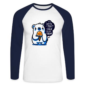 It is never too cold for icecream - Unisex Long Sleeve Baseball T-Shirt - white/navy - Front - Nik (191cm)
