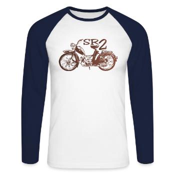 Simson SR2 rubinrot - Unisex Baseballshirt langarm - Weiß/Navy - Vorne - Nik (191cm)