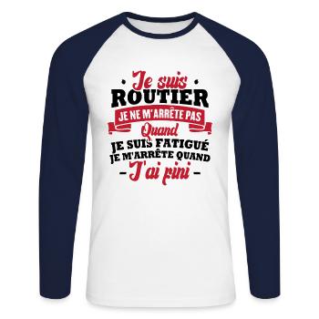 Je suis routier, je m'arrête quand j'ai fini - T-shirt baseball manches longues Homme - blanc/marine - Devant - Nik (191cm)