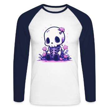 Squelette mignon d’Halloween - Design effrayant mignon - T-shirt baseball manches longues Homme - blanc/marine - Devant - Nik (191cm)