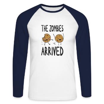 Süßer Zombie Keks Lustiges Geschenk Halloween - Unisex Baseballshirt langarm - Weiß/Navy - Vorne - Nik (191cm)