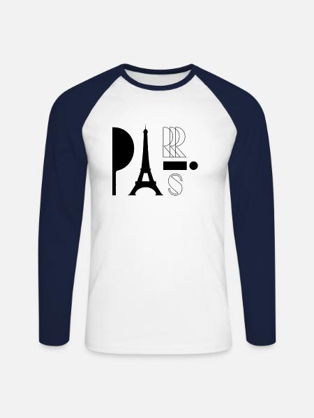 Paris - Unisex Long Sleeve Baseball T-Shirt - white/navy
