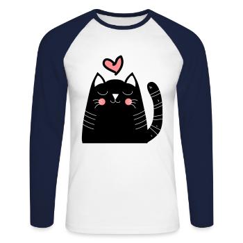 Katze Katzen Mietze Liebeskatze als Geschenk - Unisex Baseballshirt langarm - Weiß/Navy - Vorne - Nik (191cm)