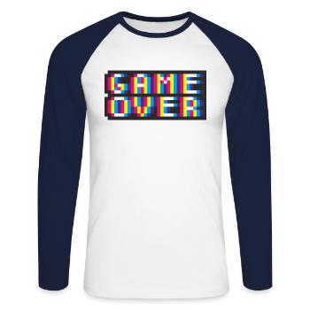 Pixelart No. 20 (Game Over) - coloré - T-shirt baseball manches longues Homme - blanc/marine - Devant - Nik (191cm)