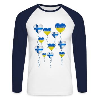 Finland Solidarity and a heart for Ukraine - Unisex Long Sleeve Baseball T-Shirt - white/navy - Front - Nik (191cm)