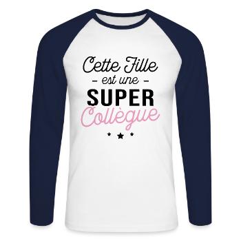Cette fille est une super collègue - T-shirt baseball manches longues Homme - blanc/marine - Devant - Nik (191cm)