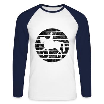 Dressage Cavalier de dressage Cheval d’équitation - T-shirt baseball manches longues Homme - blanc/marine - Devant - Nik (191cm)