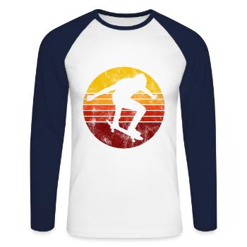 Skateboarder Skateboard Skater Skate Skateing - T-shirt baseball manches longues Homme - blanc/marine - Devant - Nik (191cm)