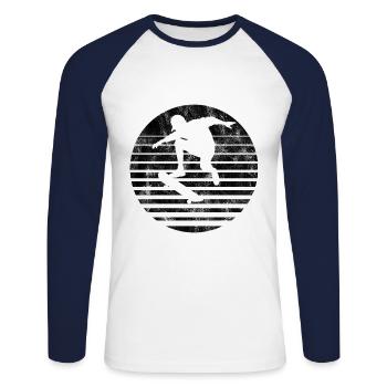 Skateboarder Skateboard Skater Skate Skateing - T-shirt baseball manches longues Homme - blanc/marine - Devant - Nik (191cm)