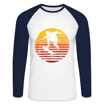 Skateboarder Skateboard Skater Skate Skateing - T-shirt baseball manches longues Homme - blanc/marine - Devant - Nik (191cm)