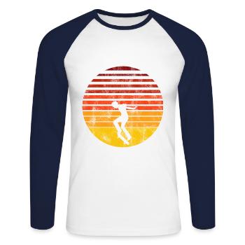 Skateboarder Skateboard Skater Skate Skateing - T-shirt baseball manches longues Homme - blanc/marine - Devant - Nik (191cm)
