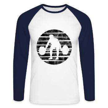 Musculation Musculation GYM Fitnessstudio Retro - T-shirt baseball manches longues Homme - blanc/marine - Devant - Nik (191cm)