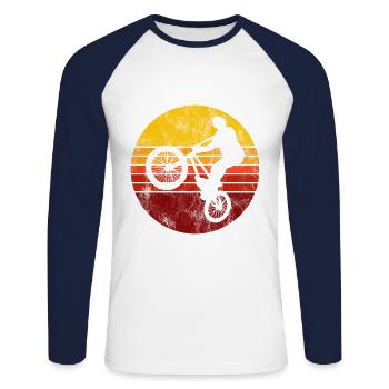 BMX Bike Bike Retro Gift Bicycle Motocross - Unisex Long Sleeve Baseball T-Shirt - white/navy - Front - Nik (191cm)
