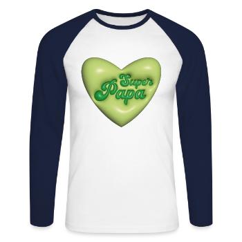 Super Papa - T-shirt baseball manches longues Homme - blanc/marine - Devant - Nik (191cm)