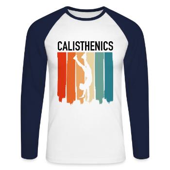 Logo de remise en forme de gymnastique de handstand - T-shirt baseball manches longues Homme - blanc/marine - Devant - Nik (191cm)