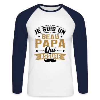 Je suis un Beau papa qui assure cadeau beau-papa - T-shirt baseball manches longues Homme - blanc/marine - Devant - Nik (191cm)