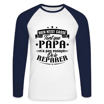 Rien n'est cassé tant que papa le réparer cadeau - T-shirt baseball manches longues Homme - blanc/marine - Devant - Nik (191cm)