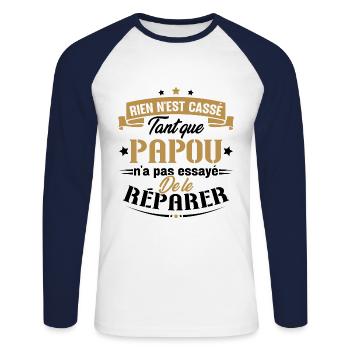 Rien n'est cassé tant que papou le réparer cadeau - T-shirt baseball manches longues Homme - blanc/marine - Devant - Nik (191cm)