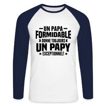 Un Papa Formidable Donne Un Papy Exceptionnel - T-shirt baseball manches longues Homme - blanc/marine - Devant - Nik (191cm)