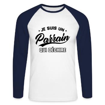 Je Suis Un Parrain Qui Déchire - T-shirt baseball manches longues Homme - blanc/marine - Devant - Nik (191cm)