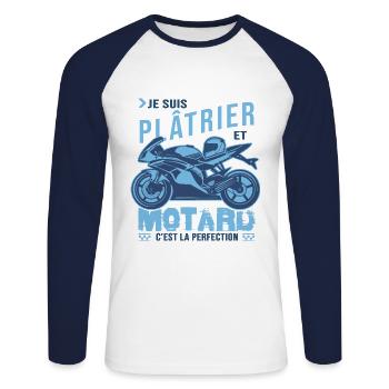 motard parfait plâtrier parfait - T-shirt baseball manches longues Homme - blanc/marine - Devant - Nik (191cm)