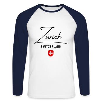 I Love Zürich, Zürich Schweiz - Unisex Baseballshirt langarm - Weiß/Navy - Vorne - Nik (191cm)