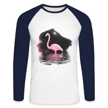Flamingo Galaxy Space Gift Idea Rose Trendy - Unisex Long Sleeve Baseball T-Shirt - white/navy - Front - Nik (191cm)