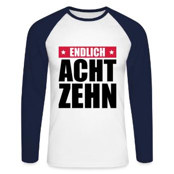 endlich 18 jahre - Unisex Baseballshirt langarm - Weiß/Navy - Vorne - Nik (191cm)