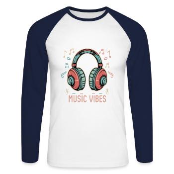 Music Vibes - Headphones - Unisex Long Sleeve Baseball T-Shirt - white/navy - Front - Nik (191cm)