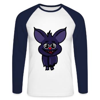 Chauve-souris Halloween Enfants Mignon Coeurs Yeux Chauve-souris - T-shirt baseball manches longues Homme - blanc/marine - Devant - Nik (191cm)