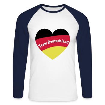 Fußball Deutschland EM Europameister - Unisex Baseballshirt langarm - Weiß/Navy - Vorne - Nik (191cm)