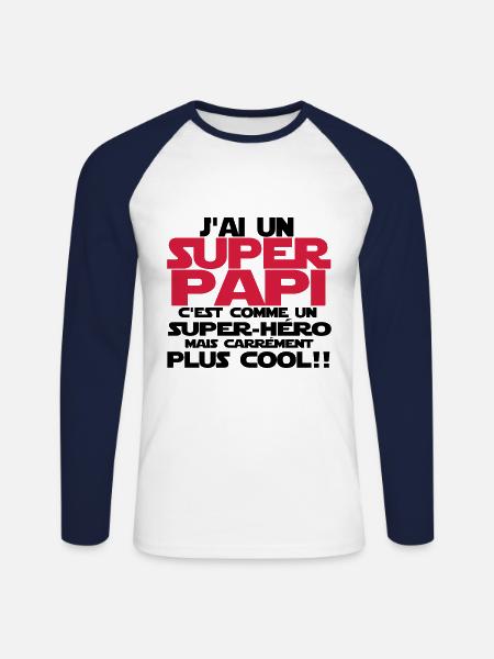 j'ai un super papi - T-shirt baseball manches longues Homme - blanc/marine