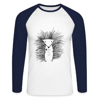 hérisson doux avec fleur - T-shirt baseball manches longues Homme - blanc/marine - Devant - Nik (191cm)