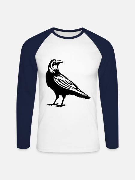 beautiful raven in black - Unisex Long Sleeve Baseball T-Shirt - white/navy