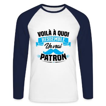 Voilà à quoi ressemble un vrai patron - T-shirt baseball manches longues Homme - blanc/marine - Devant - Nik (191cm)