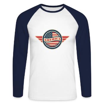 Amerika Land der Freien - Unisex Baseballshirt langarm - Weiß/Navy - Vorne - Nik (191cm)