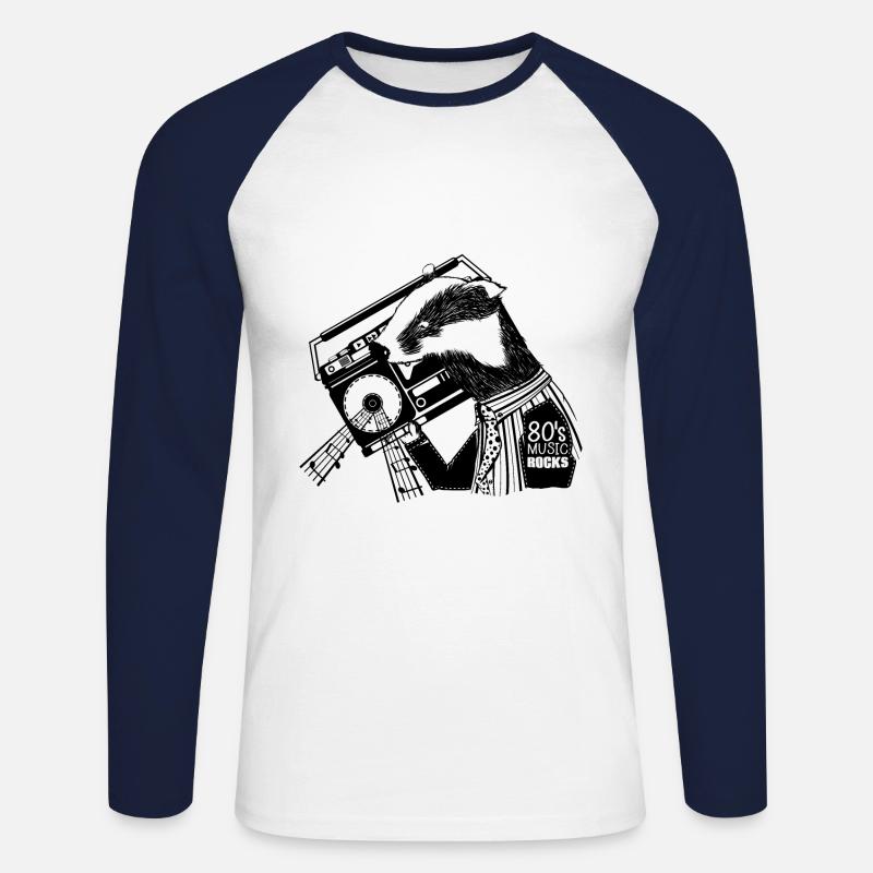 Badger with a boombox - Unisex Baseballshirt langarm - Weiß/Navy