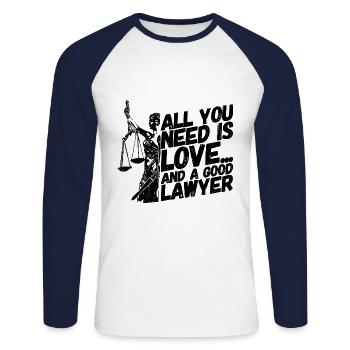 Avocat droit juge loi - T-shirt baseball manches longues Homme - blanc/marine - Devant - Nik (191cm)