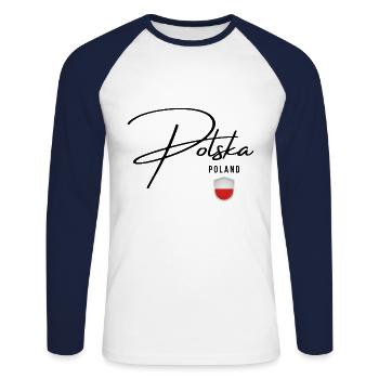 Flag of Poland, Polish pride - Unisex Long Sleeve Baseball T-Shirt - white/navy - Front - Nik (191cm)
