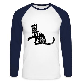 Cat silhouette cats Sigmund Freud - Unisex Long Sleeve Baseball T-Shirt - white/navy - Front - Nik (191cm)