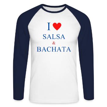 I Love Salsa and Bachata - Unisex Long Sleeve Baseball T-Shirt - white/navy - Front - Nik (191cm)