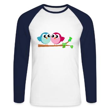 Petits petits oiseaux - T-shirt baseball manches longues Homme - blanc/marine - Devant - Nik (191cm)