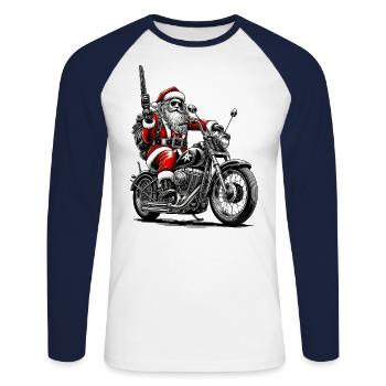 Santa Claus with revolver on motorcycle - Unisex Long Sleeve Baseball T-Shirt - white/navy - Front - Nik (191cm)