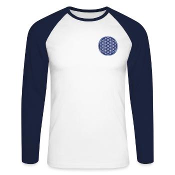 The Flower of Life in the star sky - Unisex Long Sleeve Baseball T-Shirt - white/navy - Front - Nik (191cm)