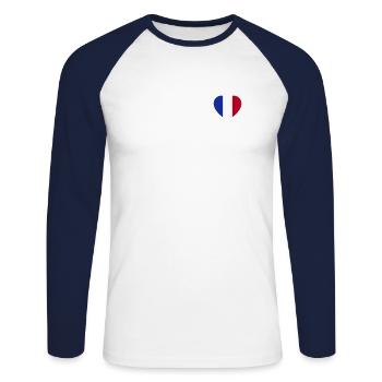 france_3col - Unisex Baseballshirt langarm - Weiß/Navy - Vorne - Nik (191cm)