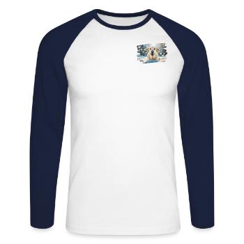 Glücklicher Labrador im Winterschnee - Unisex Baseballshirt langarm - Weiß/Navy - Vorne - Nik (191cm)